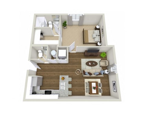 Floor plan for 1 bed, 1 bath, 744 sqft